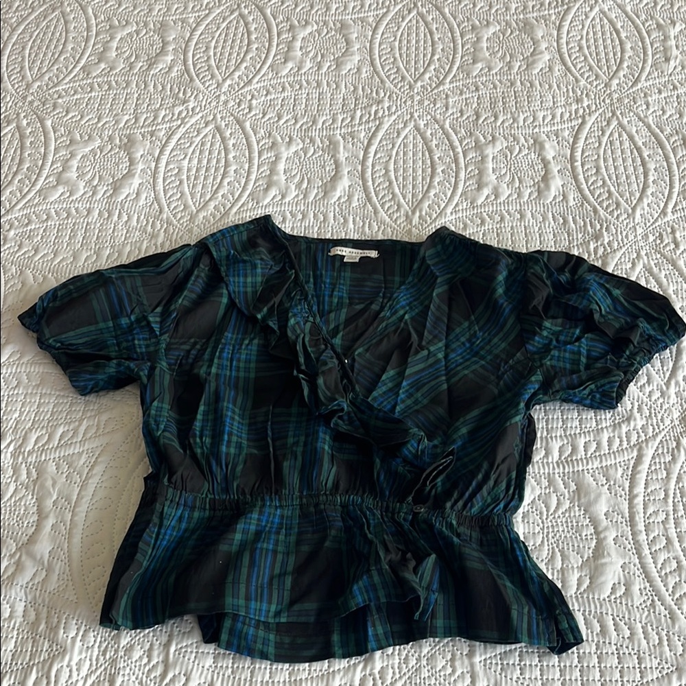 Free Assembly Tartan Plaid Ruffle Blouse